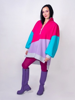 BLUZA KOLOROWA ZE STÓJKĄ I ŚCIĄGACZEM A